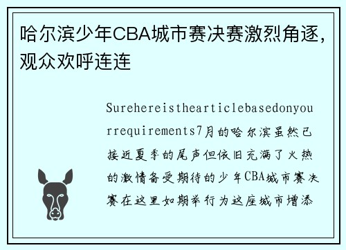 哈尔滨少年CBA城市赛决赛激烈角逐，观众欢呼连连